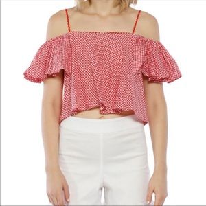 Walter Baker Red Gingham Off Shoulder Blouse